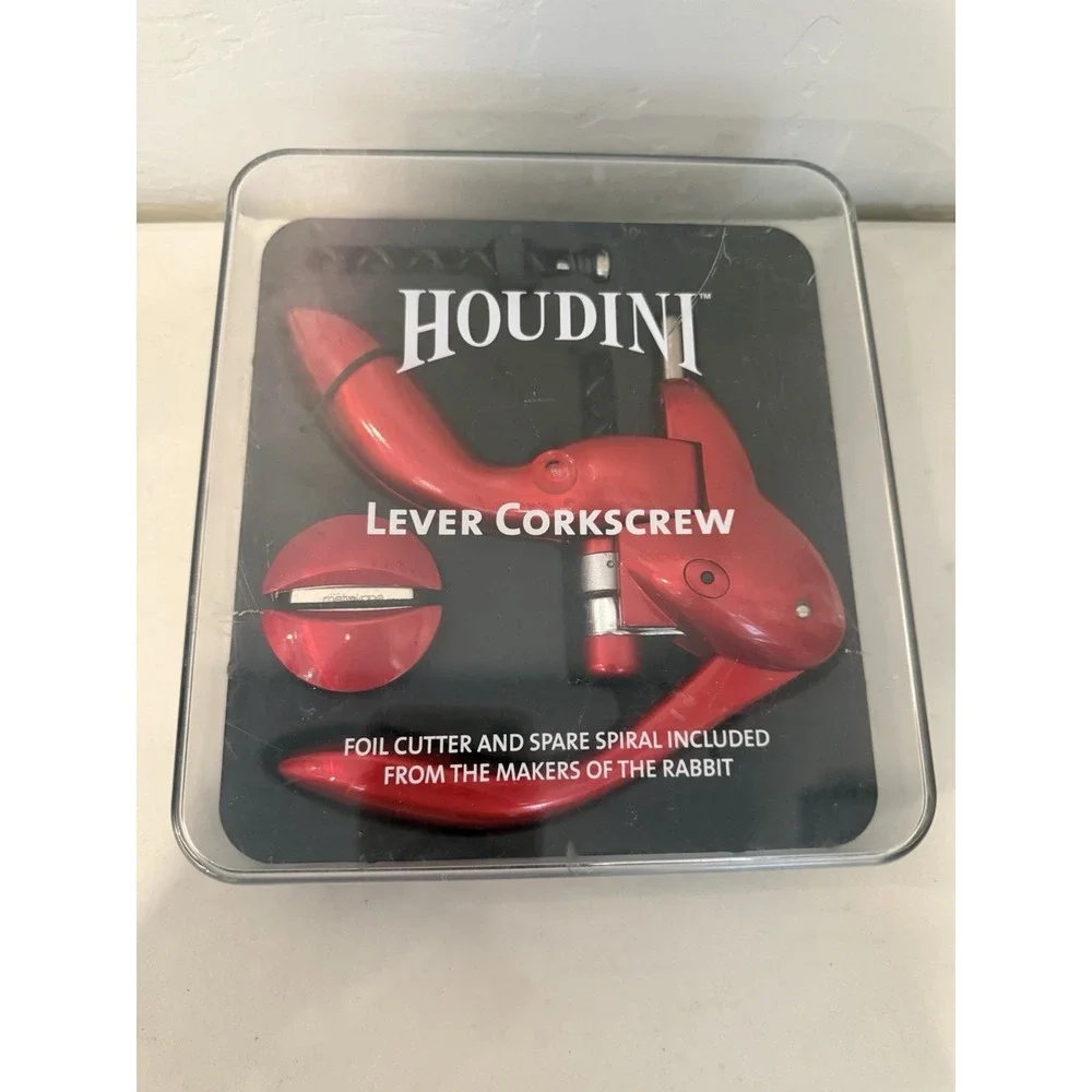 Houdini Red Lever Corkscrew 3-Piece Wine Opener - Foil Cutter - Spiral  Open Box